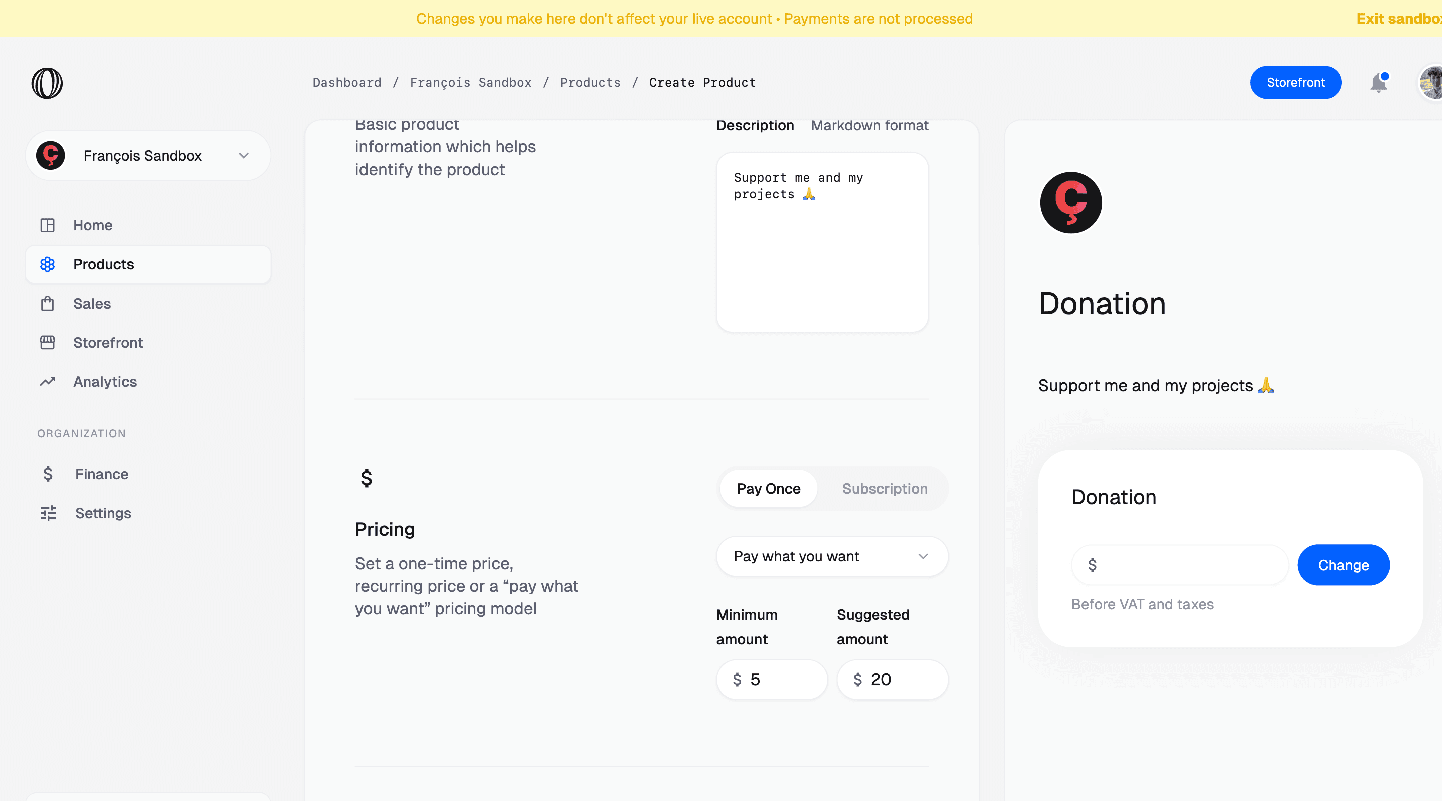 Create Donation Product