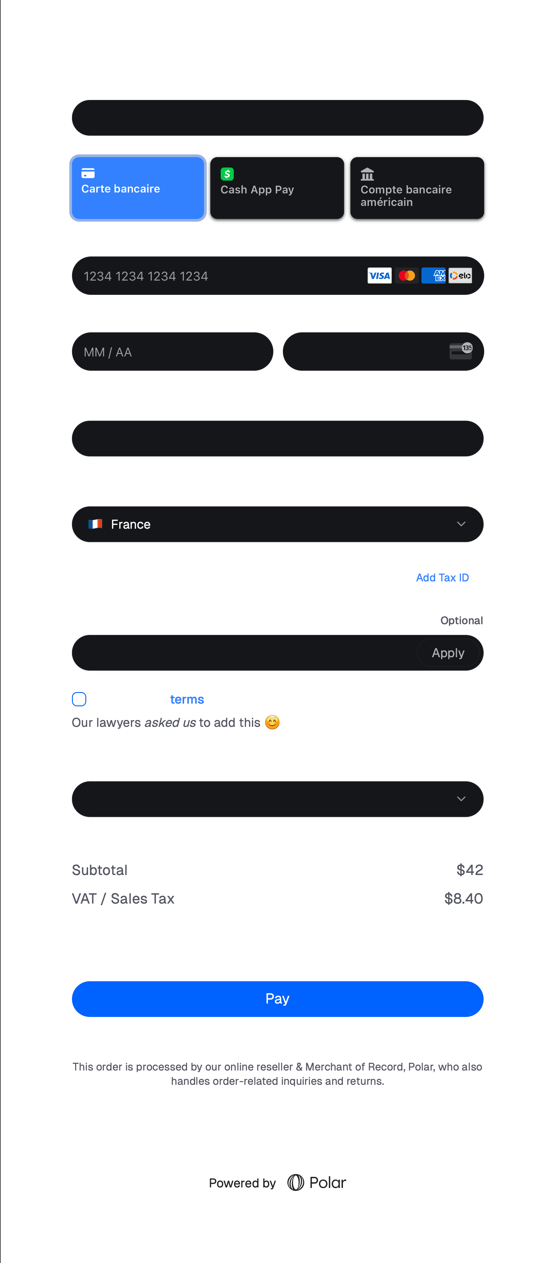 Custom fields checkout