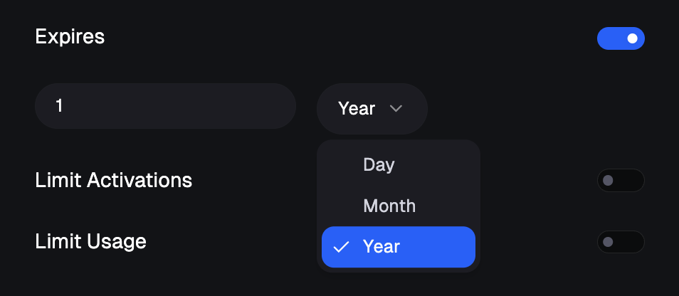 Set license key expiration